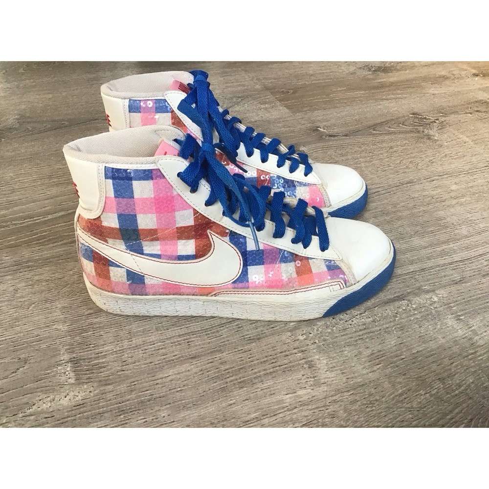 Nike Blazer Swoosh High Women's Size 8 Multi-Color Check Sequin OG 317808-100
